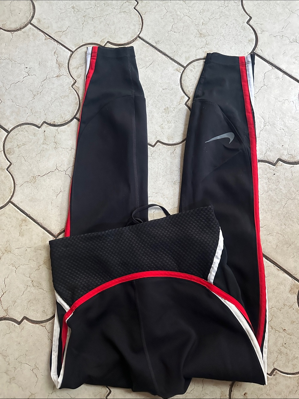 Nike Black Leggings with Red and White Side Stripes